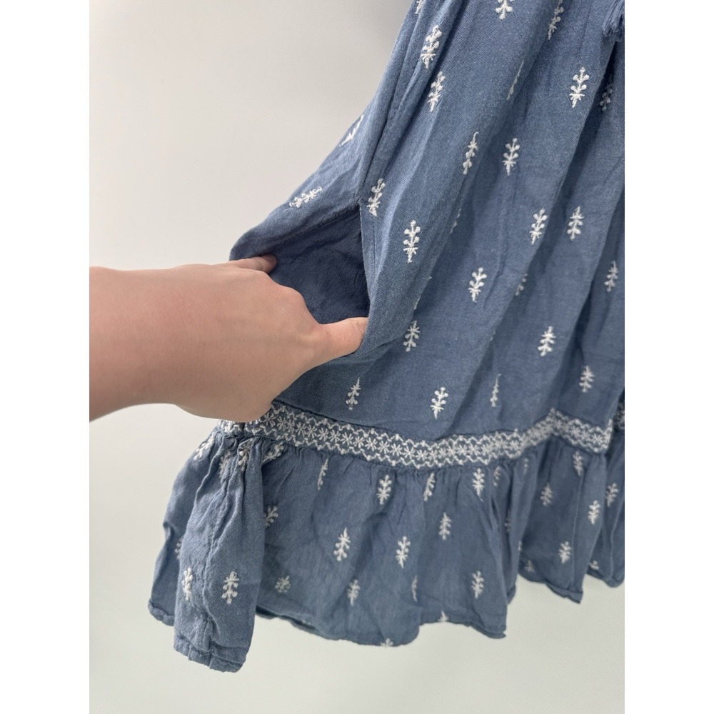 Old Navy Blue Boho Peasant Dress cottagecore embroidered tassel festival boho XS - Picture 5 of 8